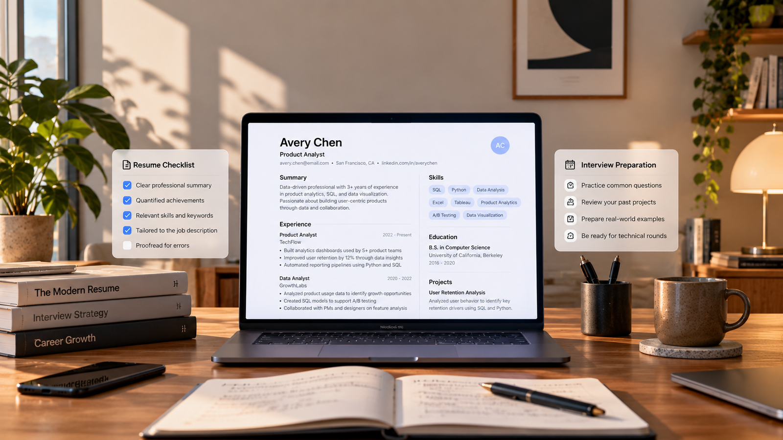 Professional resume and interview preparation workspace